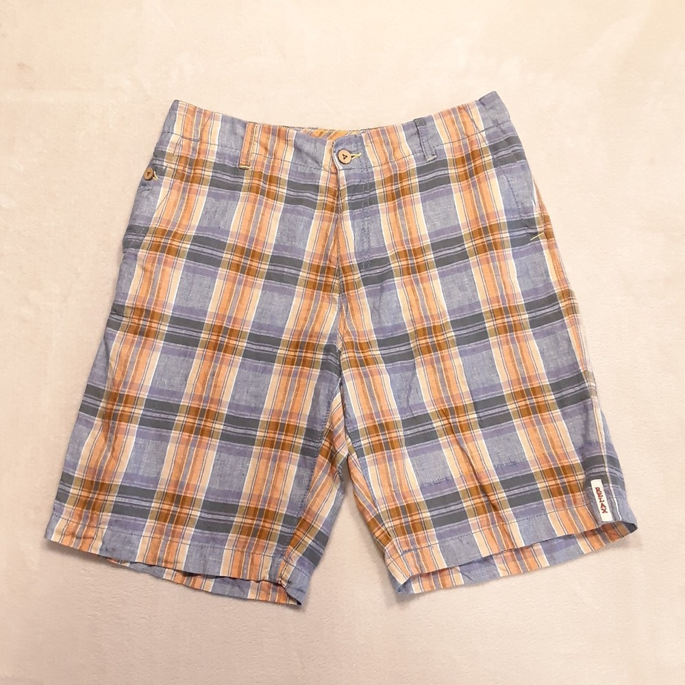 Tommy Bahama Relax Mens Plaid Linen Shorts 33 Multicolor 9" Inseam Flap Pockets